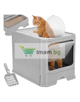 Затворена котешка тоалетна с чекмедже за тоалетна и лъжичка